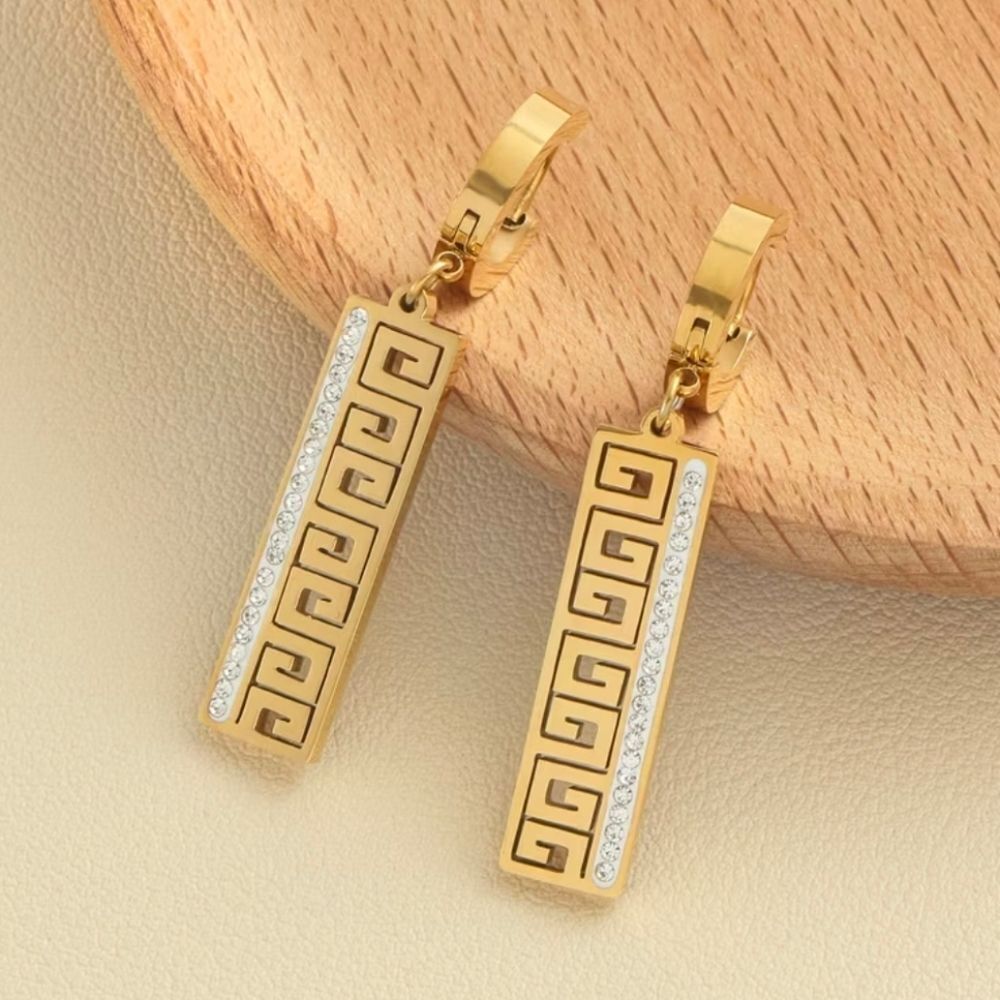 Gold Plated Diamond Greek Style Design Earrings